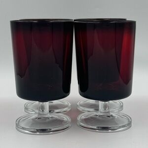 Vintage, Luminarc Arcoroc France “Cavalier”, Set of 4 Ruby Red Wine Glasses